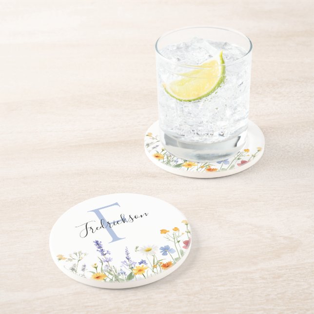 Dessous De Verre En Grès Wildflower Initial Drink Coaster Realtor Gift (Côté)