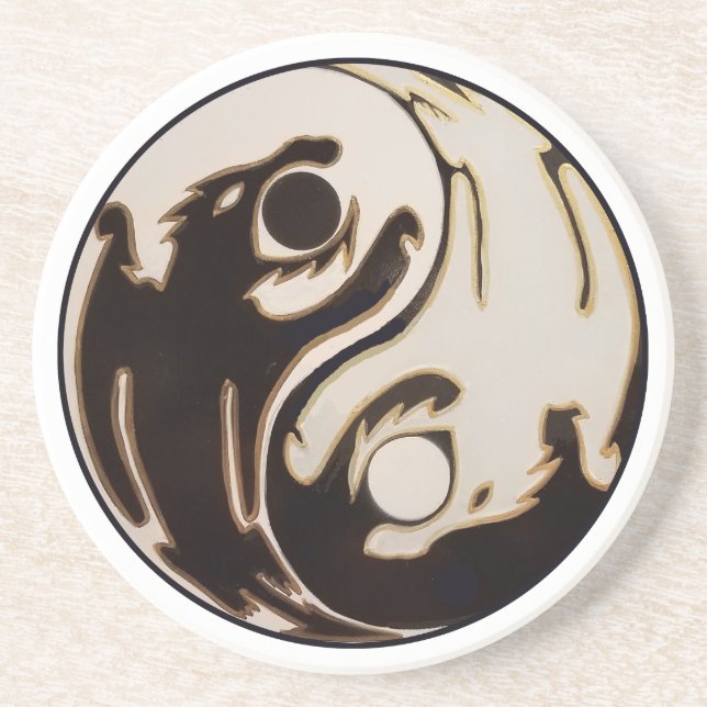 Dessous De Verre En Grès Yin Yang Double Dragon (Devant)