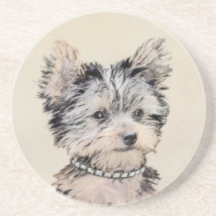 Dessous De Verre En Grès Yorkshire Terrier Puppy Peinture Chien original