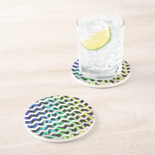 Dessous De Verre En Grès Zebra Chevron noir et arc-en-ciel