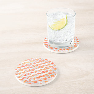 Dessous De Verre En Grès Zebra Chevron orange et blanc