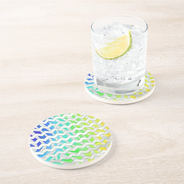 Dessous De Verre En Grès Zebra Chevron Rainbow et White Print (Côté)
