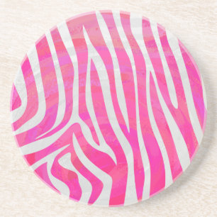 Dessous De Verre En Grès Zebra Hot Pink et White Print