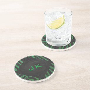 Dessous De Verre En Grès Zebra Monogramme noir et vert