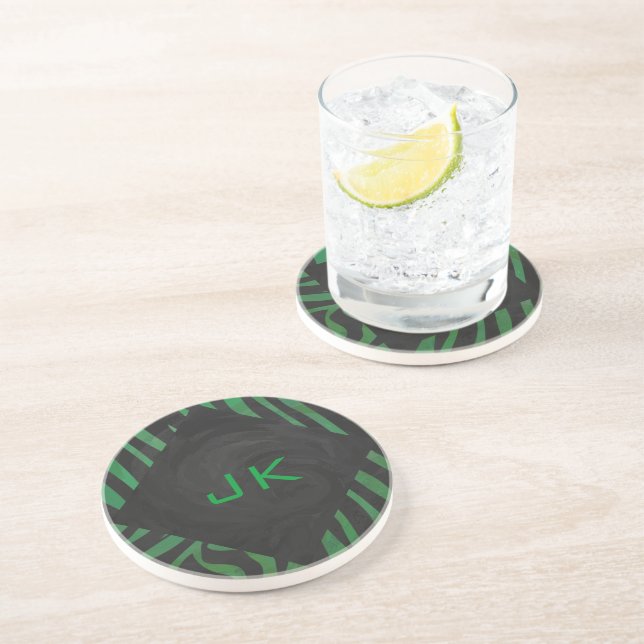 Dessous De Verre En Grès Zebra Monogramme noir et vert (Côté)