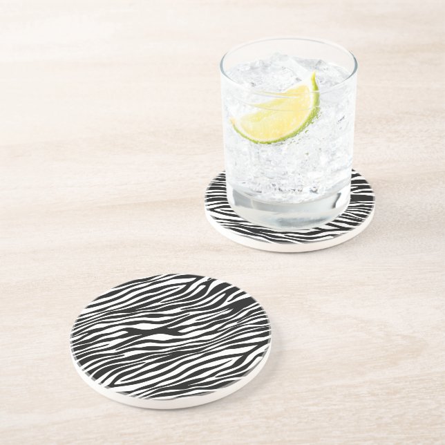 Dessous De Verre En Grès Zebra Print, Zebra Stripes, Noir Et Blanc (Côté)