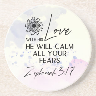 Dessous De Verre En Grès Zephanie 3:17 Son Amour calmera vos peurs Bible