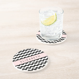 Dessous De Verre En Grès Zigzag noir et blanc, Motif Chevron, Votre nom