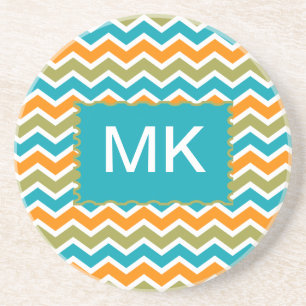 Dessous De Verre En Grès Zigzag tribal vibrant de paon