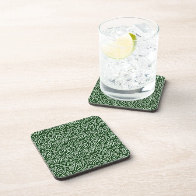Dessous de verre en liège vert et blanc damassé (Côté Droit)