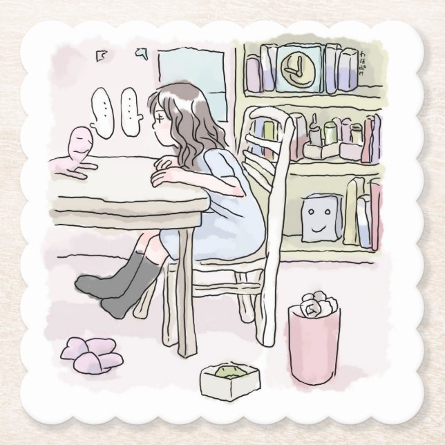 DESSOUS-DE-VERRE EN PAPIER さいくさじ　お部屋で机に向かう (Devant)