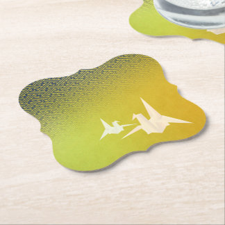 DESSOUS-DE-VERRE EN PAPIER 折鶴と紗綾形紋様（金地に紺青色）のペーパーコースター