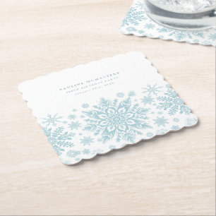 Dessous-de-verre En Papier 100e fête d'anniversaire Blue White Snowflake Cust