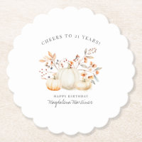 21e Anniversaire Blanc Citrouille Automne Feuilles