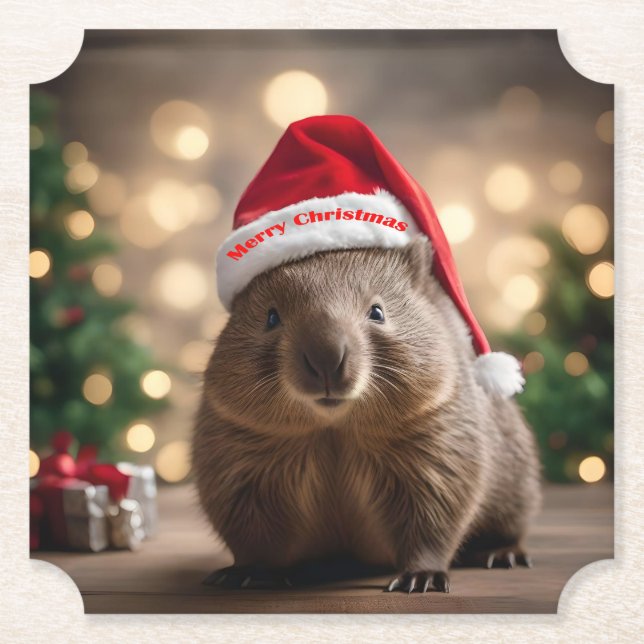 Dessous-de-verre En Papier adorable Noël Wombat, (Devant)