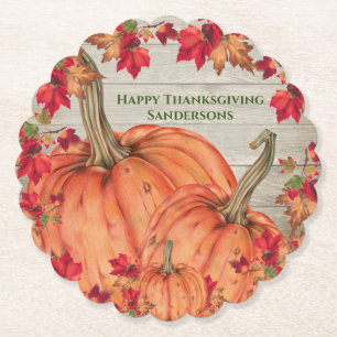 Dessous-de-verre En Papier Affaire Leaves de Rustic Wood Autumn Orange Pumkin