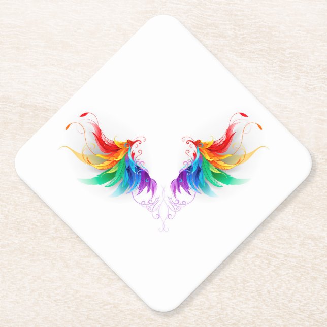 Dessous-de-verre En Papier Ailes fluffy arc-en-ciel (Devant)