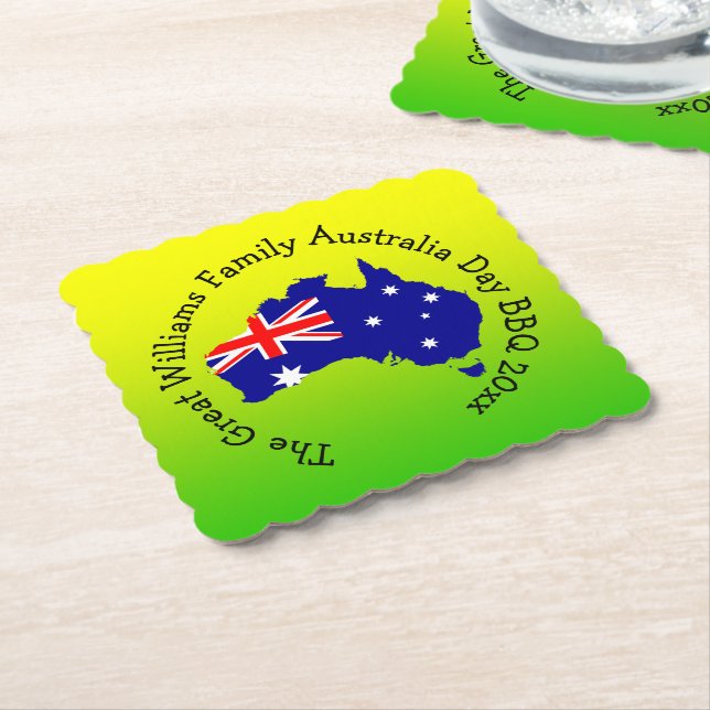 Dessous-de-verre En Papier Ajouter un nom Année Australie Jour BBQ (Incliné)