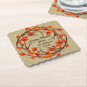 Dessous-de-verre En Papier Ajouter un nom correspondant Thanksgiving Automne 