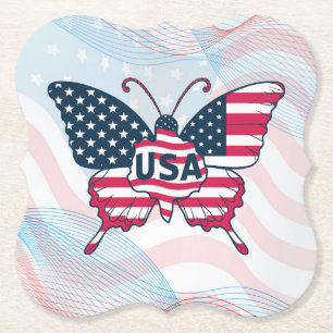 Dessous-de-verre En Papier American Flag Butterfly Design-62616