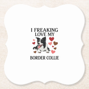 Dessous-de-verre En Papier Amour fou pour Border Collie Dog Hearts_1