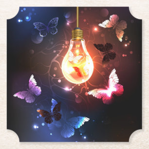 Dessous-de-verre En Papier Ampoule lumineuse avec papillons nocturnes
