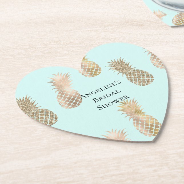 Dessous-de-verre En Papier Ananas Chic Mint Gold Glam (Incliné)