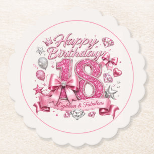 Dessous-de-verre En Papier Anniversaire 18 ans paillettes roses