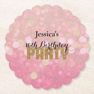 Dessous-de-verre En Papier Anniversaire Paillettes Bokeh Or Rose