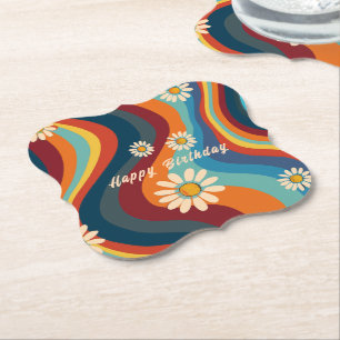 Dessous-de-verre En Papier Anniversaire Rétro Groovy 70's Fleur de Daisy Arc-