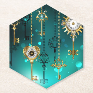 Dessous-de-verre En Papier Antique Skeleton Keys on Green Background