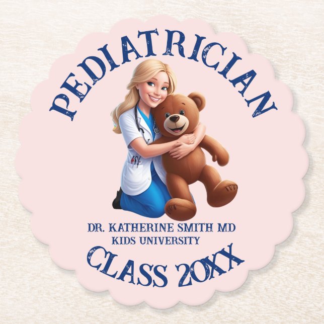 Dessous-de-verre En Papier antistress pediatrician teddy bear kids university (Devant)