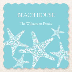 Dessous-de-verre En Papier Aqua Blue Starfish Coastal Beach House Famille