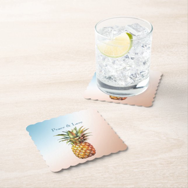 Dessous-de-verre En Papier Aqua Cream Joyeux ananas tropical (En situation)