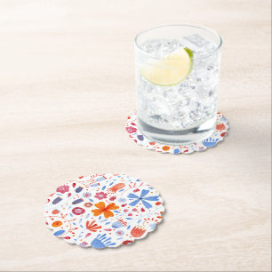 Dessous-de-verre En Papier Aquarelle florale Bleu orange