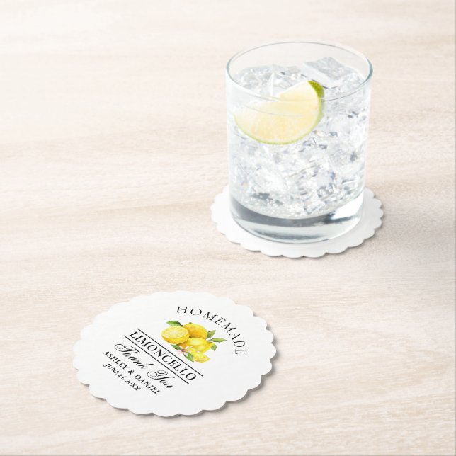 Dessous-de-verre En Papier Aquarelle Lemons Limoncello Mariage (En situation)