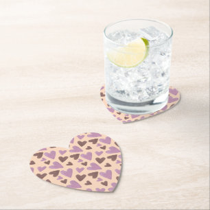 Dessous-de-verre En Papier Aquarelle main Coeurs Chocolat rose