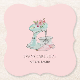 Dessous-de-verre En Papier Aquarelle Mélangeur cuisine boulangerie rose