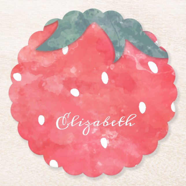 Dessous-de-verre En Papier Aquarelle mignonne Plaque de papier fraise (Devant)
