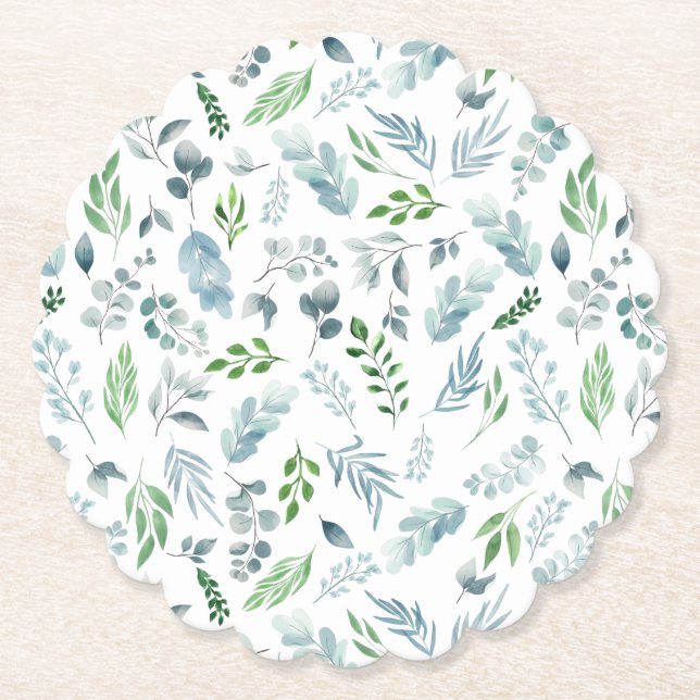 Dessous-de-verre En Papier Aquarelle moderne Verdure botanique Eucalyptus (Devant)