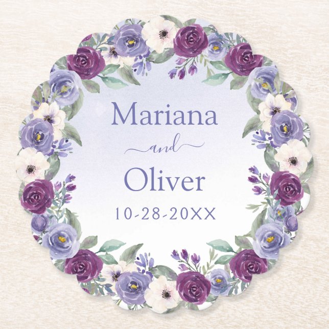 Dessous-de-verre En Papier Aquarelle périphérique Mariage floral (Devant)