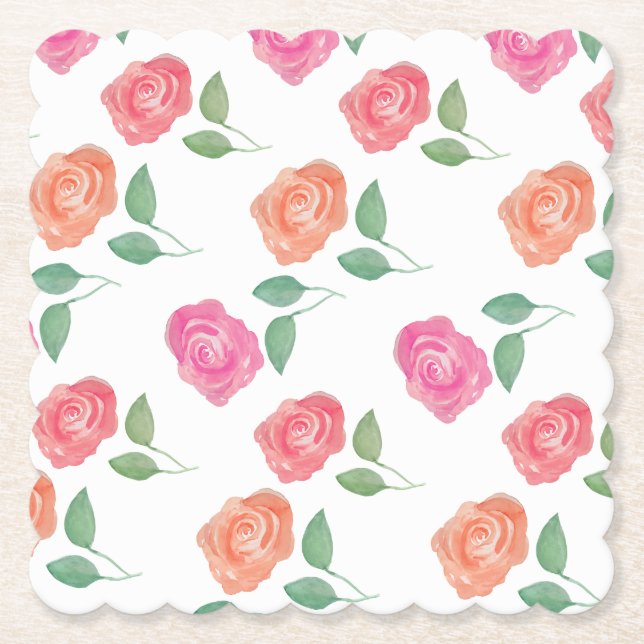 Dessous-de-verre En Papier Aquarelle rose Florale (Devant)