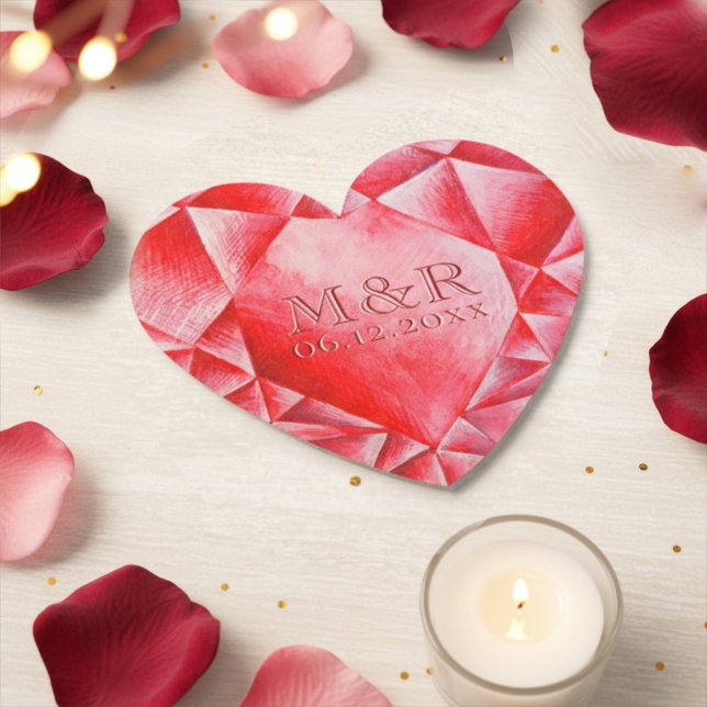 Dessous-de-verre En Papier Aquarelle Ruby Heart 40e anniversaire de Mariage (Créateur téléchargé)