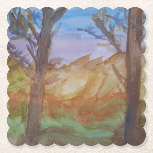 Dessous-de-verre En Papier Arbres au coucher du soleil (Devant)