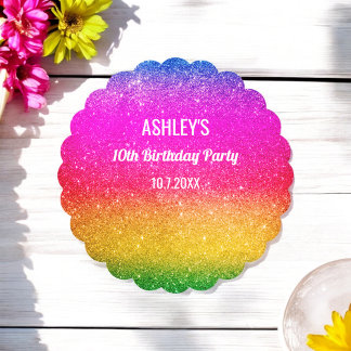 Dessous-de-verre En Papier Arc-en-ciel Anniversaire violet bleu jaune