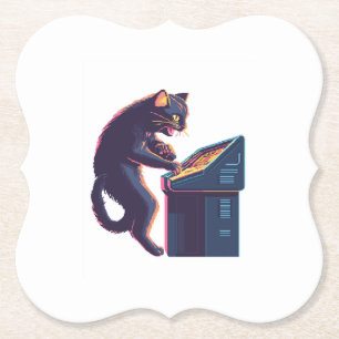 Dessous-de-verre En Papier Arcade Meowster – Chat joueur nostalgique