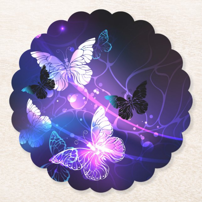 Dessous-de-verre En Papier Arrière - plan avec papillons de nuit (Devant)
