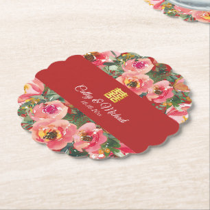 Dessous-de-verre En Papier Arrière - plan rose double bonheur symbole