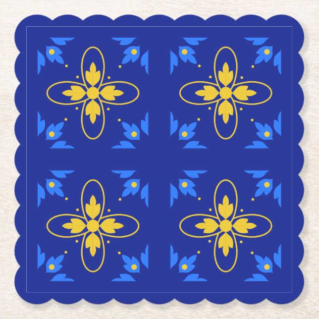 Dessous-de-verre En Papier Azulejo Bleu et Jaune (Devant)