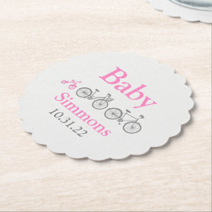 Dessous-de-verre En Papier Baby shower à vélo rose